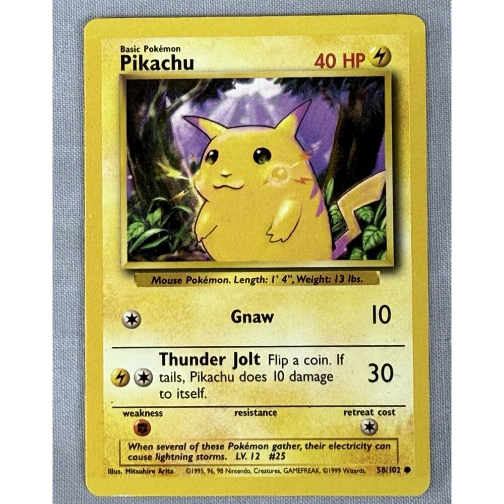 Pokemon‎ Basic Pikachu 40 HP Base Set Trading Card 58 102